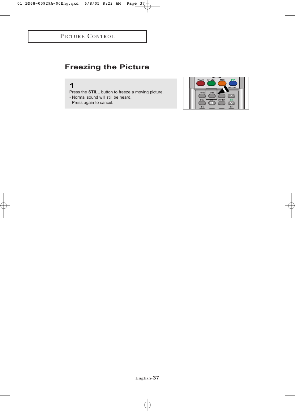 Freezing the picture | Samsung LNR377DX-XAA User Manual | Page 43 / 114