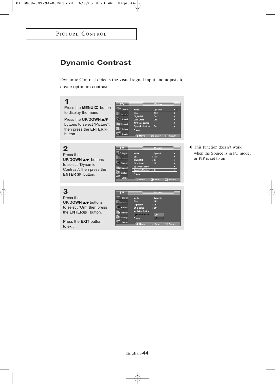 Dynamic contrast | Samsung LNR377DX-XAA User Manual | Page 50 / 114