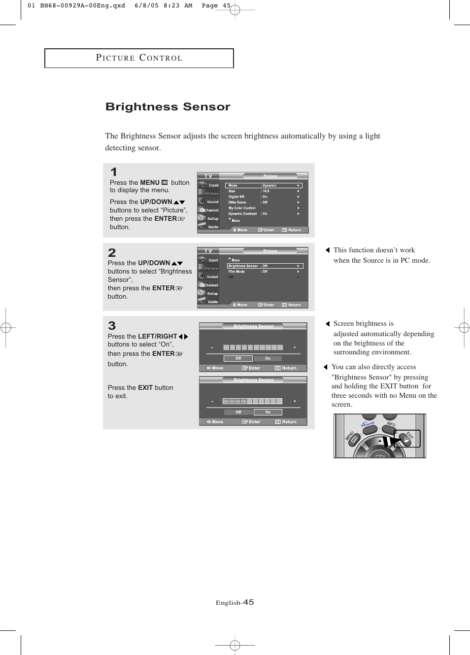 Brightness sensor | Samsung LNR377DX-XAA User Manual | Page 51 / 114