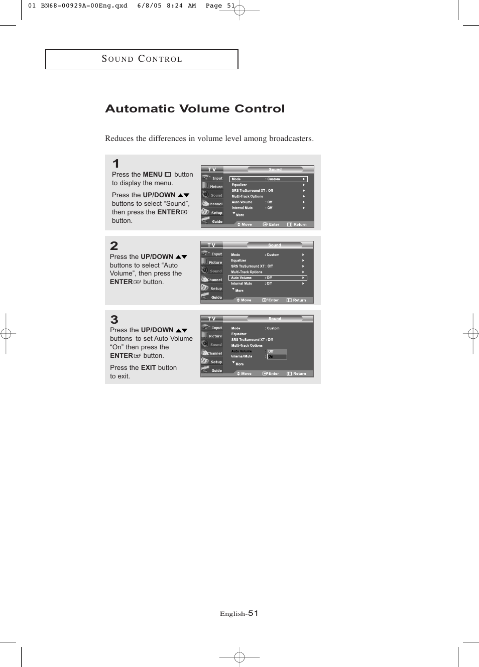 Automatic volume control | Samsung LNR377DX-XAA User Manual | Page 57 / 114