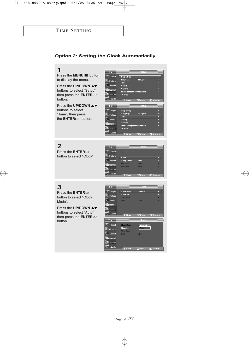 Option 2:setting the clock automatically | Samsung LNR377DX-XAA User Manual | Page 76 / 114