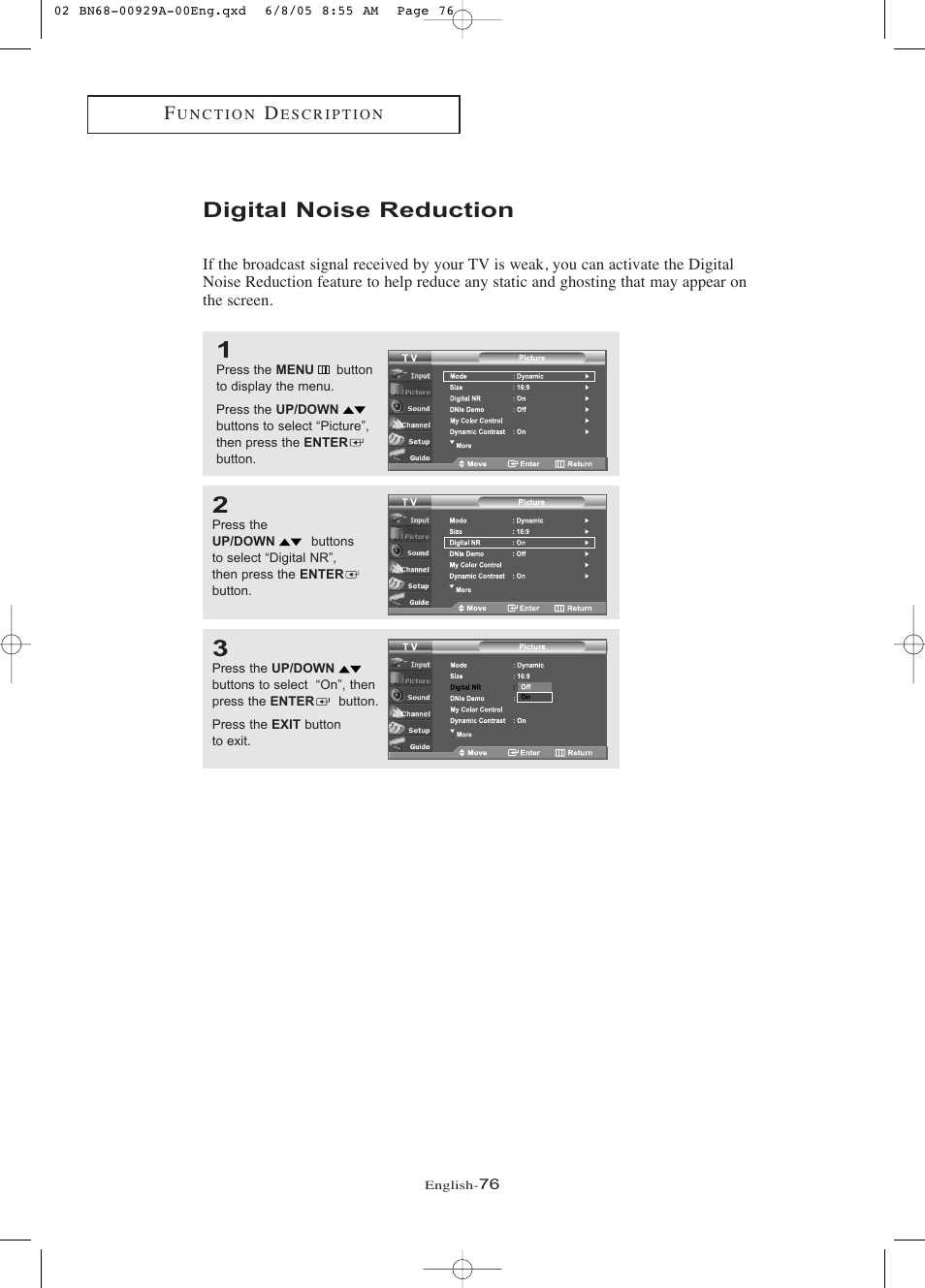 Digital noise reduction | Samsung LNR377DX-XAA User Manual | Page 82 / 114