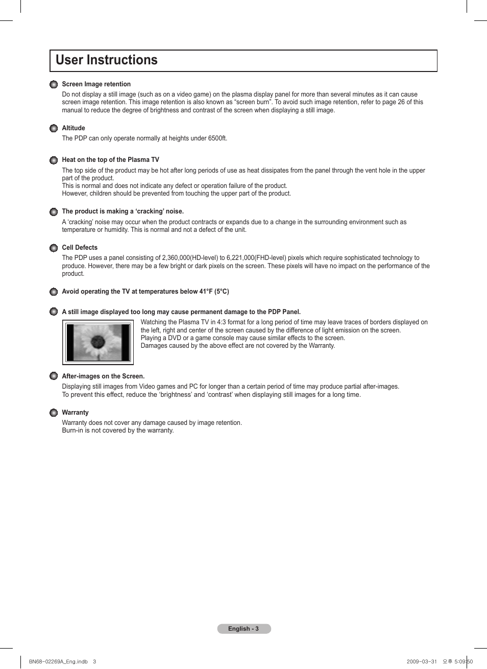 User instructions | Samsung PN58B650S1FXZA User Manual | Page 3 / 184