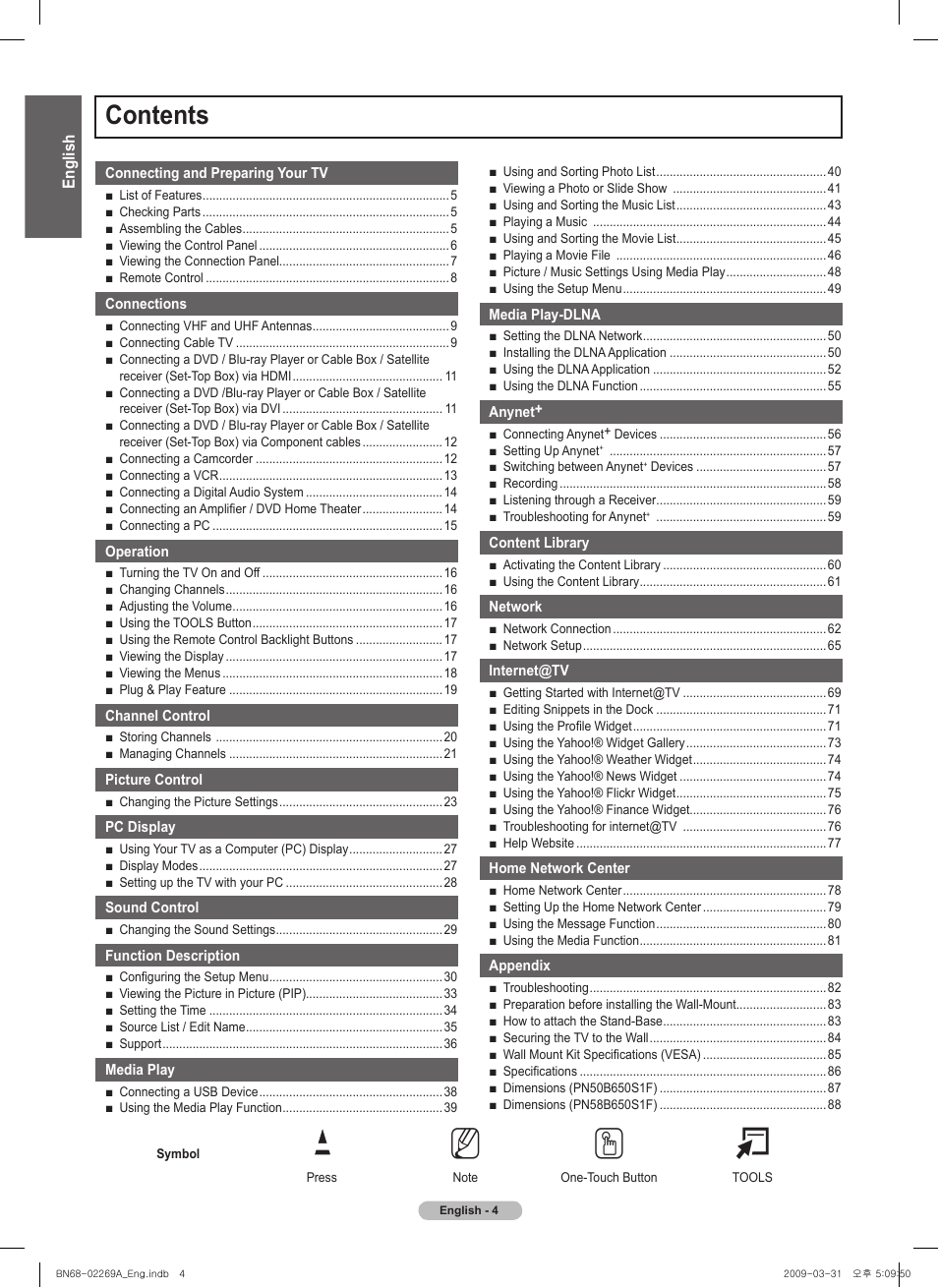 Samsung PN58B650S1FXZA User Manual | Page 4 / 184