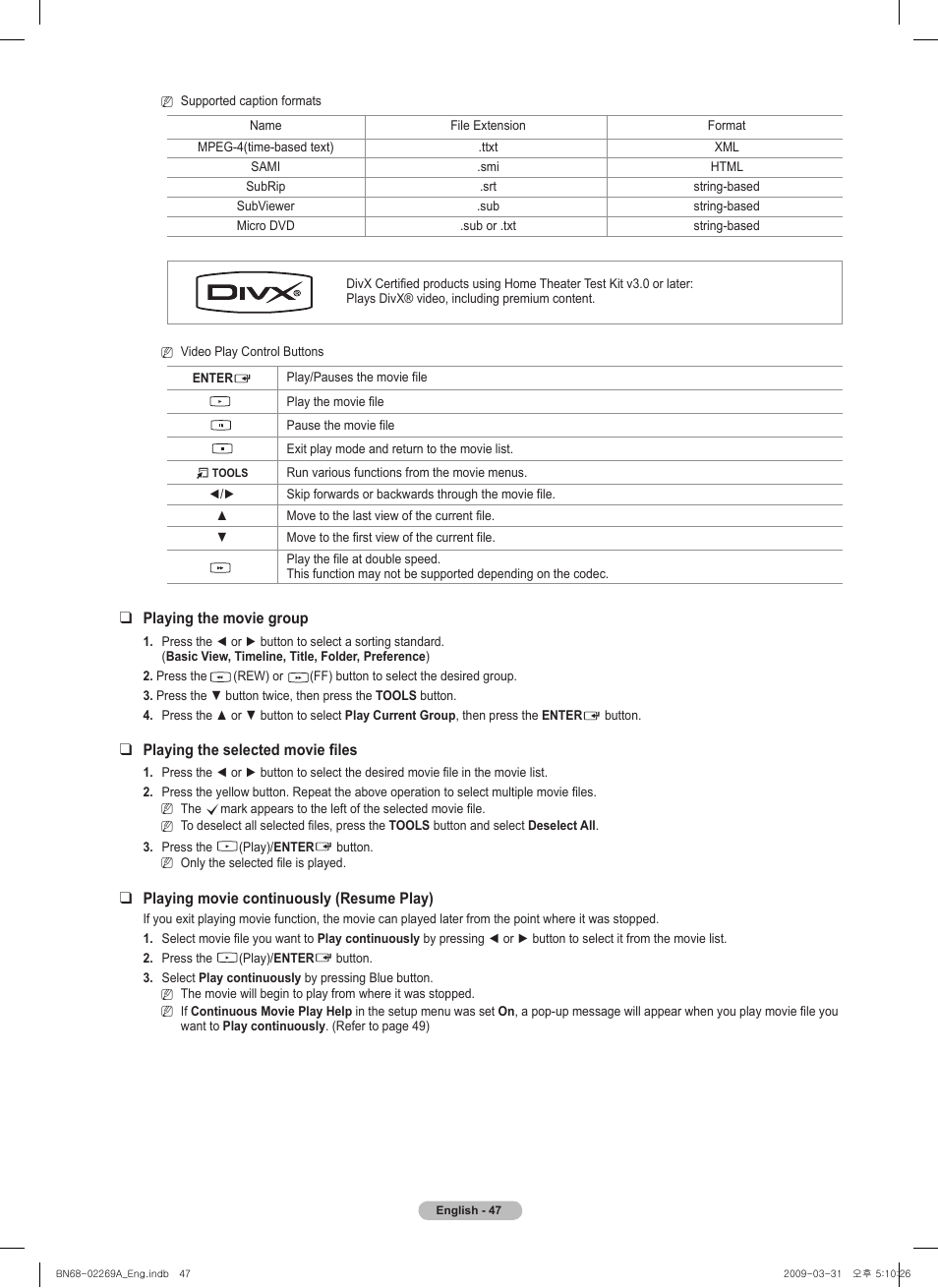 Samsung PN58B650S1FXZA User Manual | Page 47 / 184