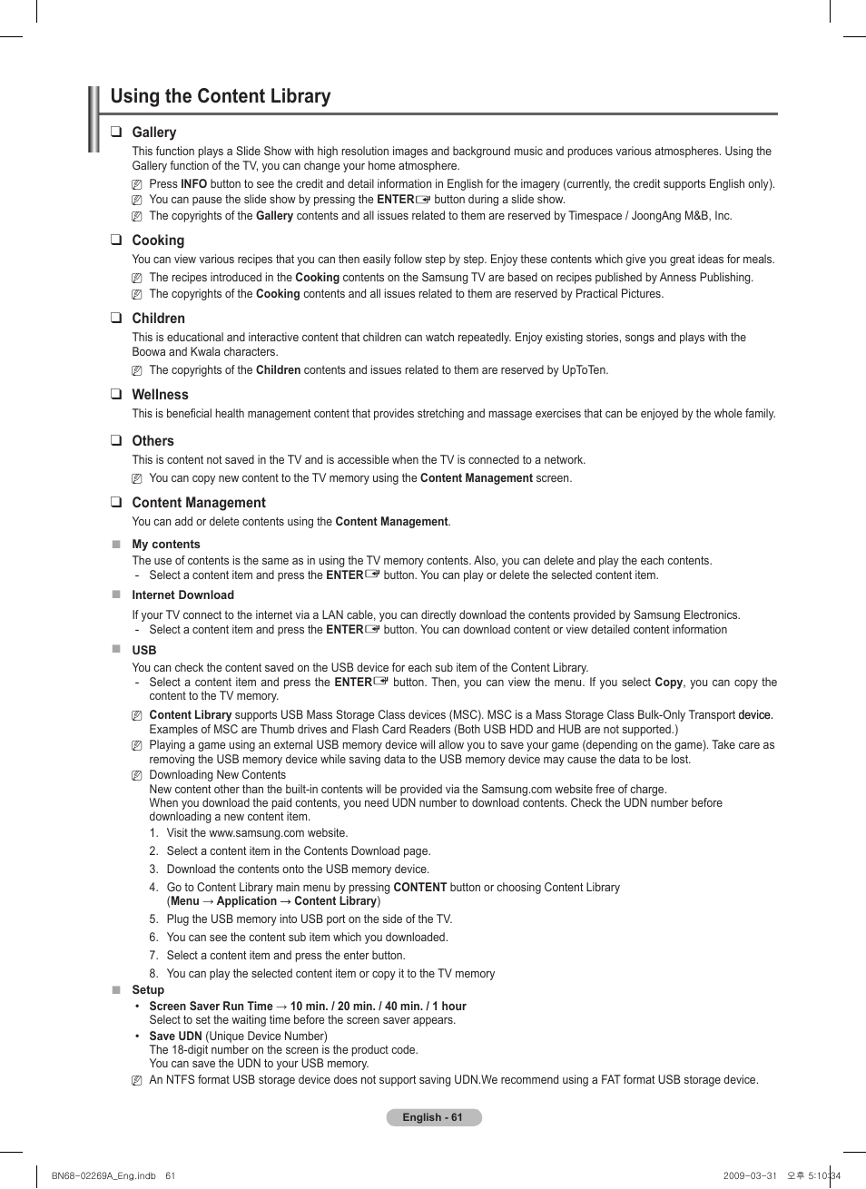 Using the content library | Samsung PN58B650S1FXZA User Manual | Page 61 / 184