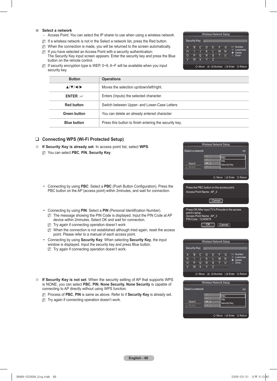Connecting wps (wi-fi protected setup) | Samsung PN58B650S1FXZA User Manual | Page 66 / 184
