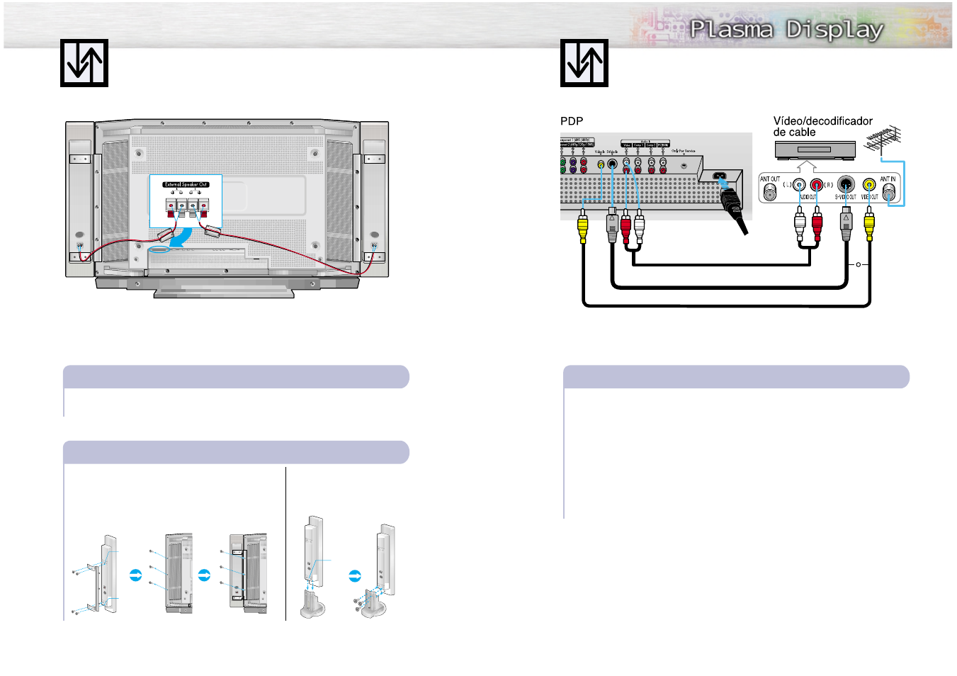 Connecting speakers, Connecting a vcr/cable box, How to connect | Connecting pdp and speakers / stand and speakers | Samsung SPL4225DX-XAA User Manual | Page 12 / 36