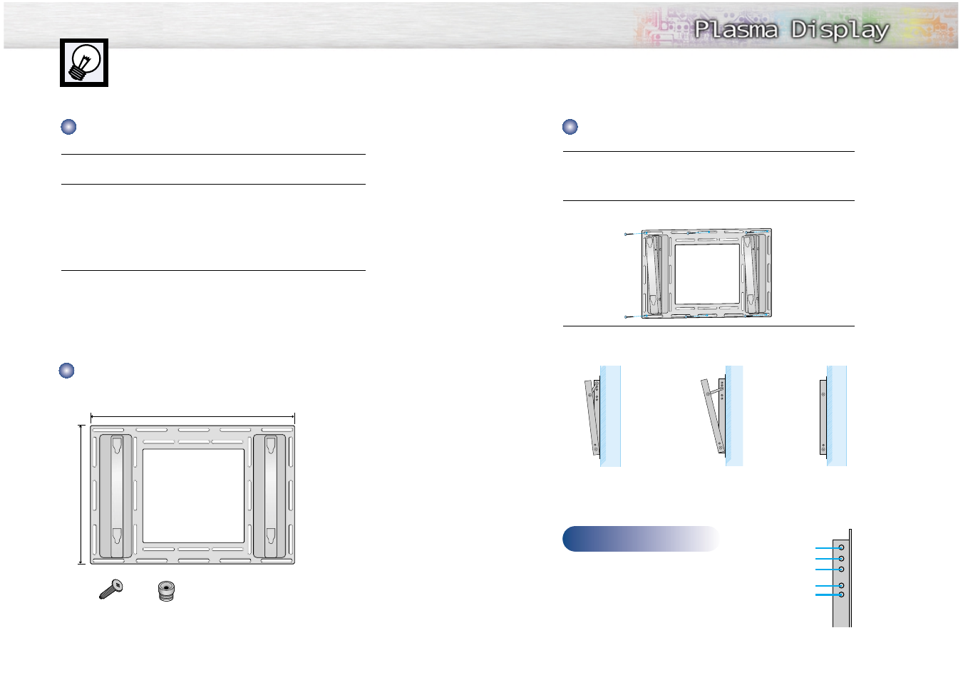 Wall installation instructions, Angle control holes | Samsung SPL4225DX-XAA User Manual | Page 8 / 36