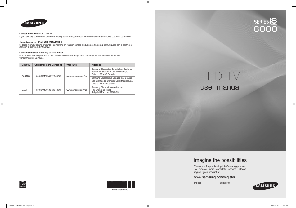 Samsung UN55B8000XFXZA User Manual | 290 pages