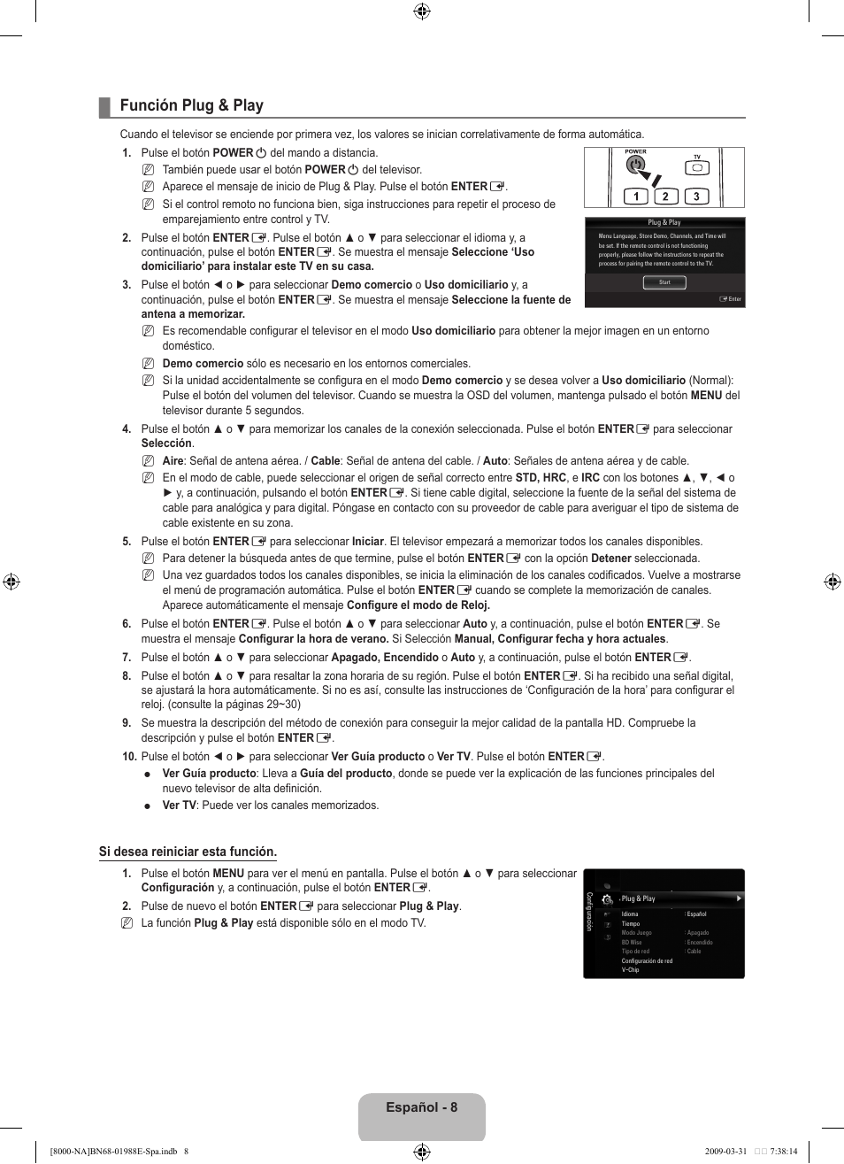 Función plug & play | Samsung UN55B8000XFXZA User Manual | Page 114 / 290