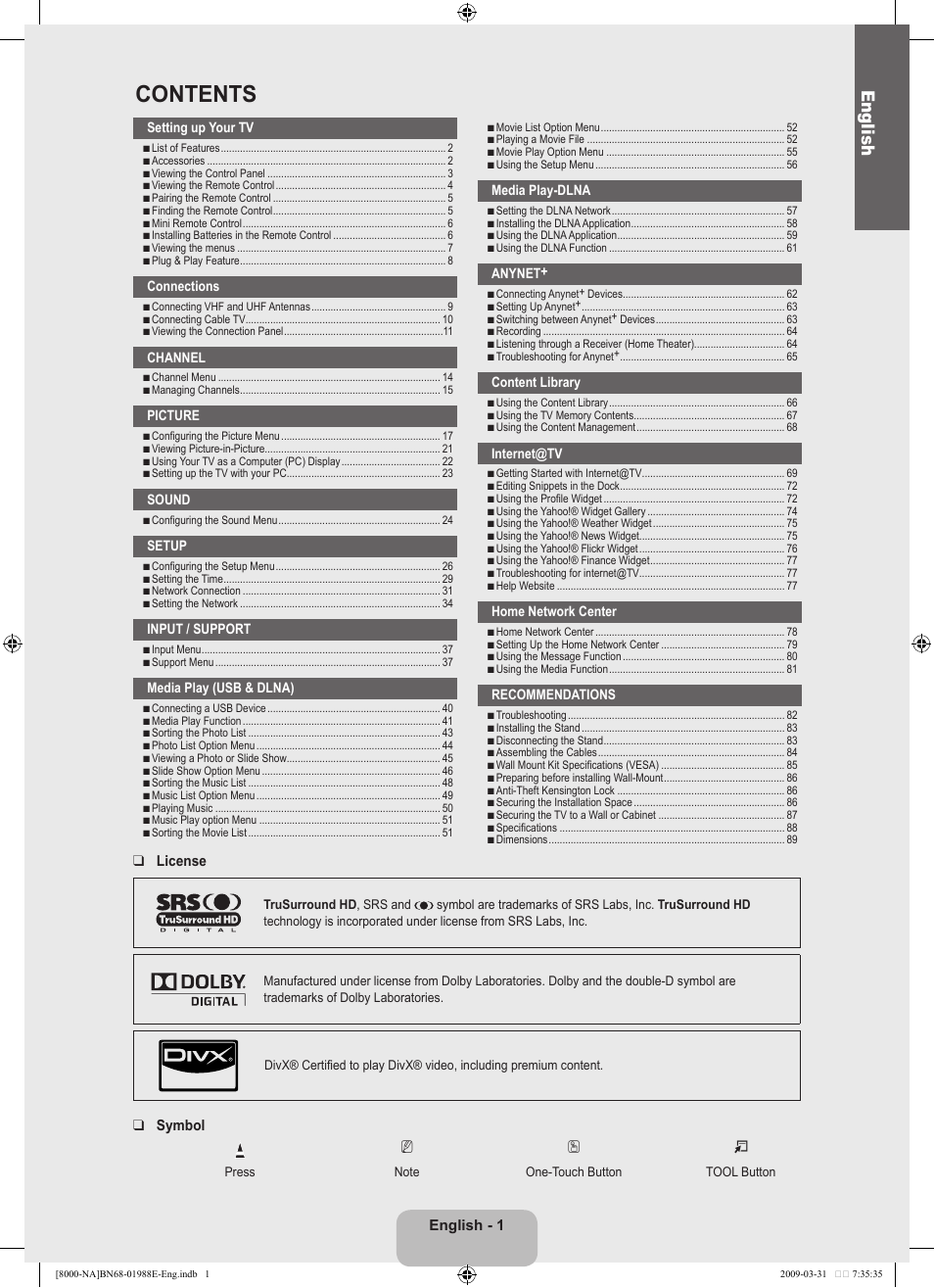 Samsung UN55B8000XFXZA User Manual | Page 3 / 290