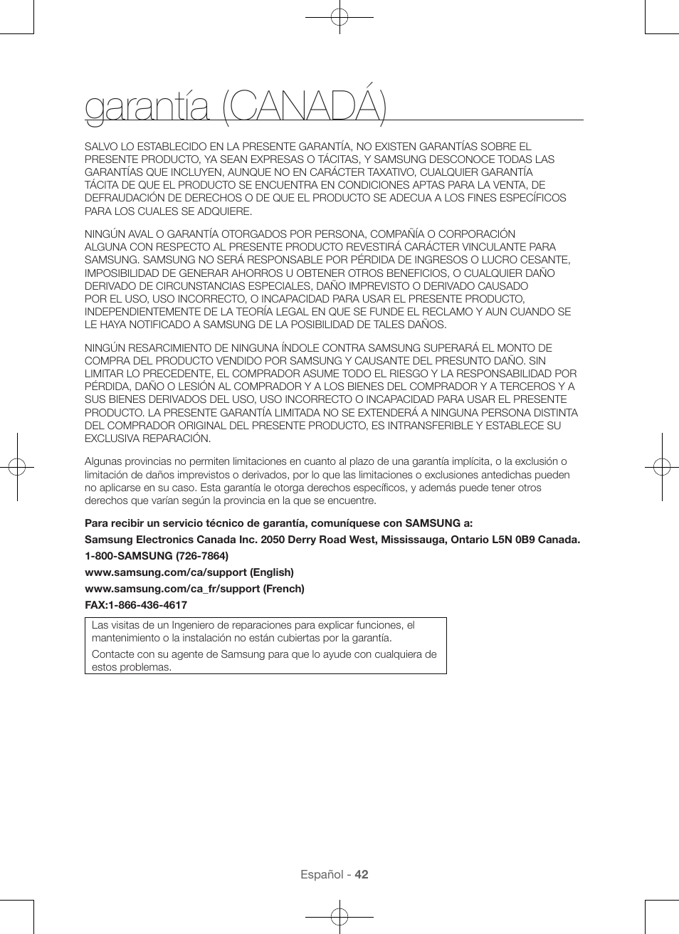 Garantía (canadá) | Samsung WA45H7000AW-A2 User Manual | Page 130 / 132