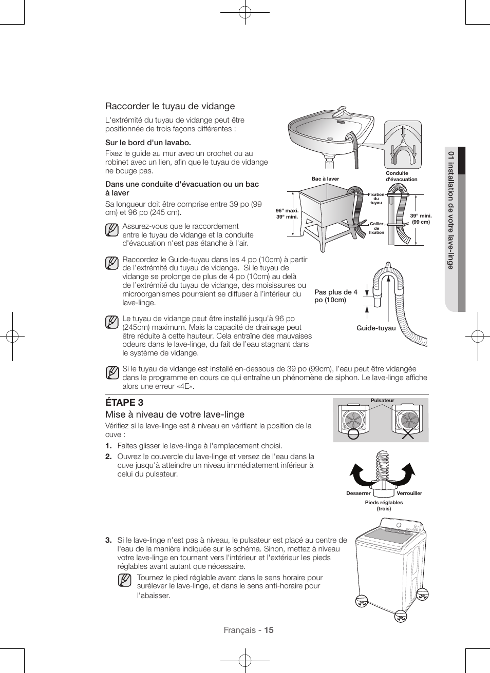 Raccorder le tuyau de vidange, Étape 3 mise à niveau de votre lave-linge | Samsung WA45H7000AW-A2 User Manual | Page 59 / 132