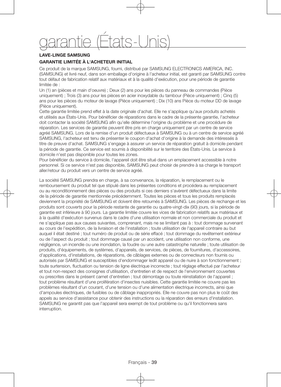 Garantie (états-unis) | Samsung WA45H7000AW-A2 User Manual | Page 83 / 132