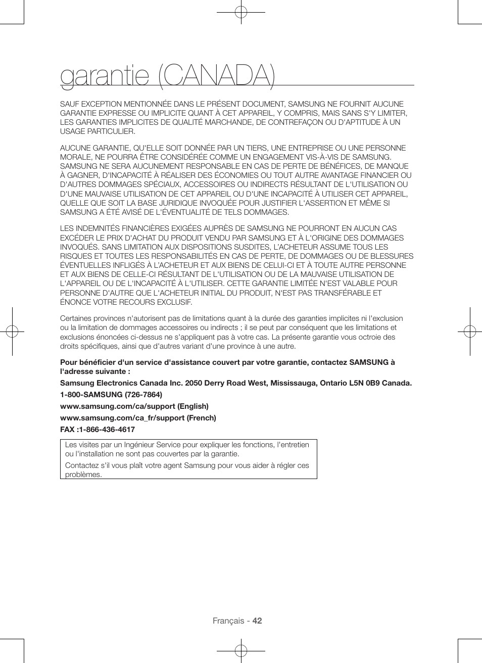 Garantie (canada) | Samsung WA45H7000AW-A2 User Manual | Page 86 / 132