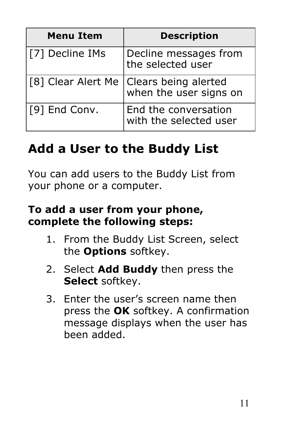 Add a user to the buddy list | Samsung SGH-R225LV-XAR User Manual | Page 15 / 34