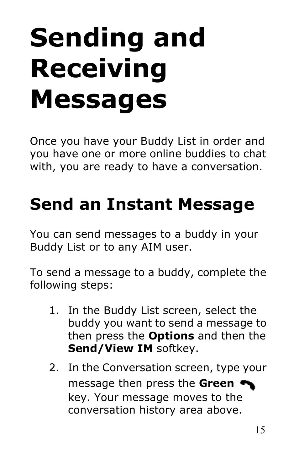 Sending and receiving messages, Send an instant message | Samsung SGH-R225LV-XAR User Manual | Page 19 / 34