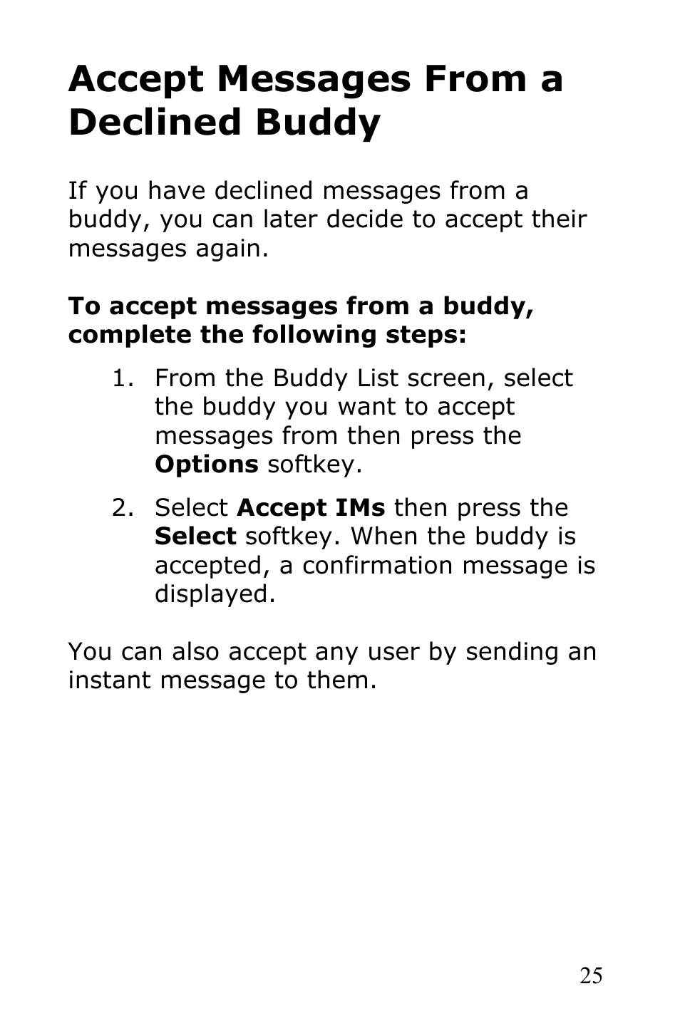 Accept messages from a declined buddy | Samsung SGH-R225LV-XAR User Manual | Page 29 / 34