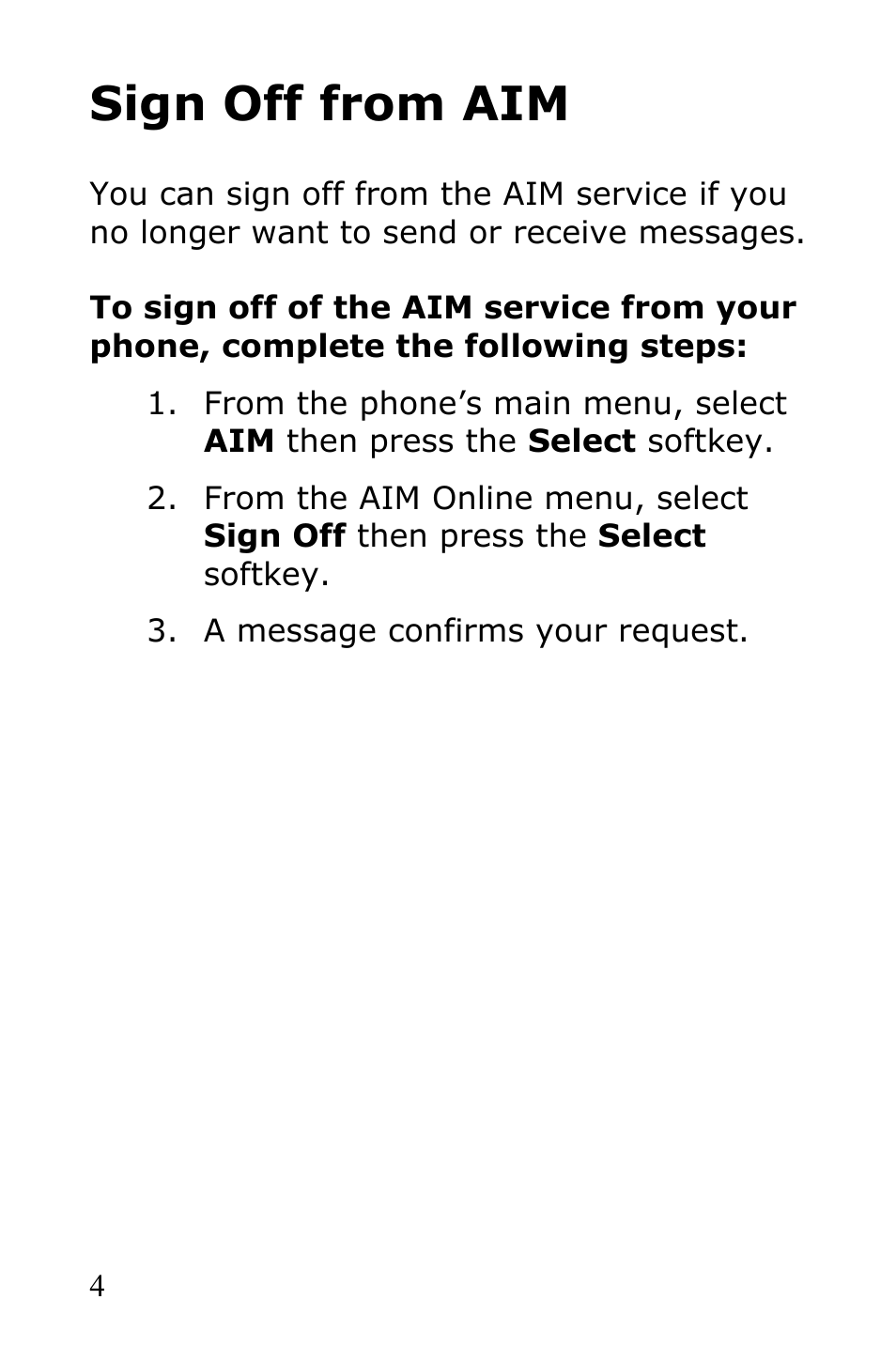 Sign off from aim | Samsung SGH-R225LV-XAR User Manual | Page 8 / 34