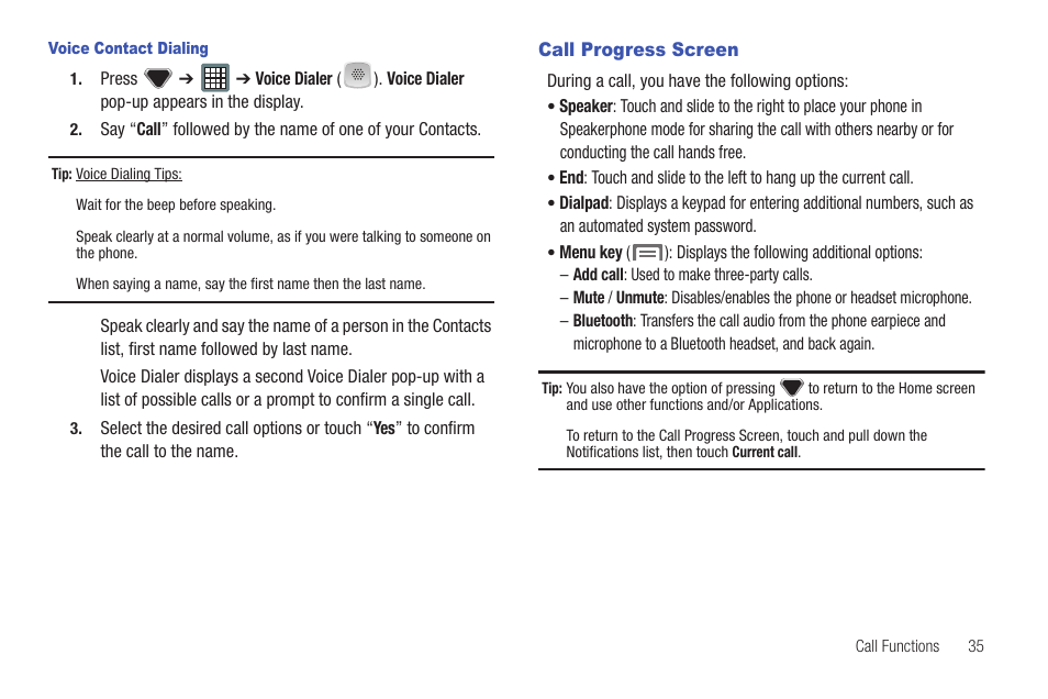 Call progress screen | Samsung SCH-I100ZKAXAR User Manual | Page 39 / 130