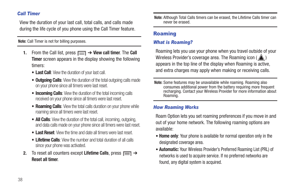 Roaming | Samsung SCH-I100ZKAXAR User Manual | Page 42 / 130