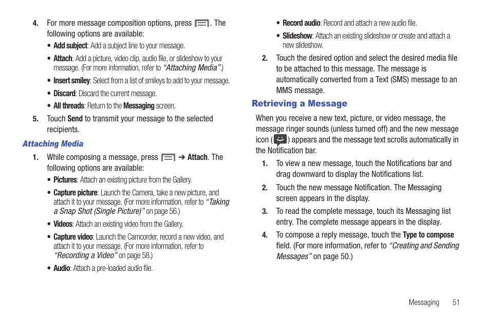 Retrieving a message | Samsung SCH-I100ZKAXAR User Manual | Page 55 / 130