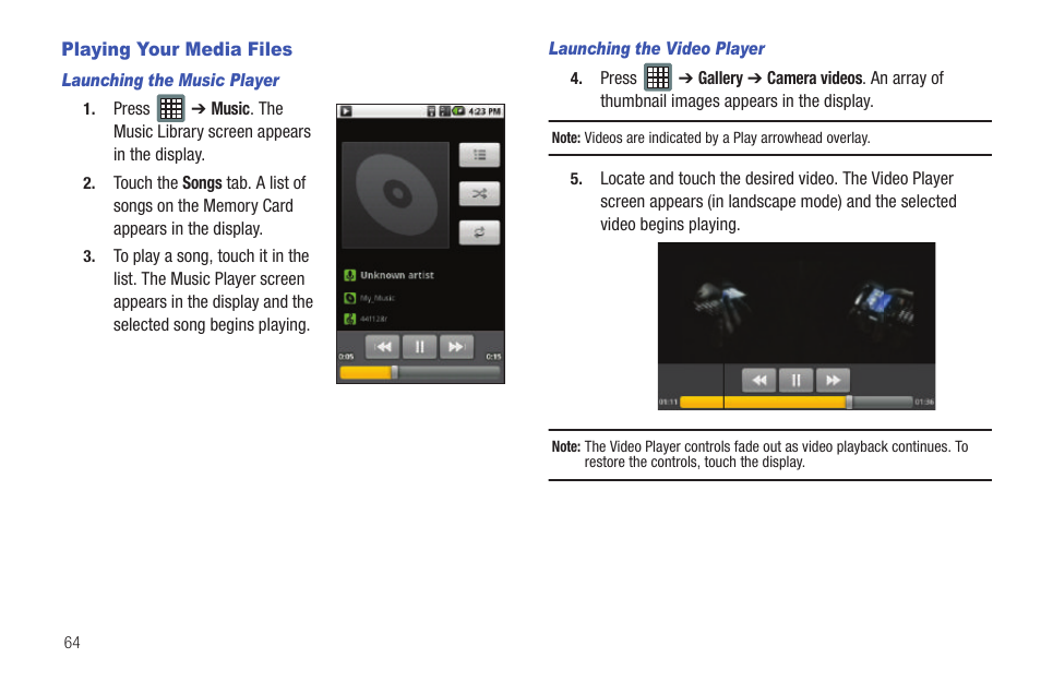 Playing your media files | Samsung SCH-I100ZKAXAR User Manual | Page 68 / 130