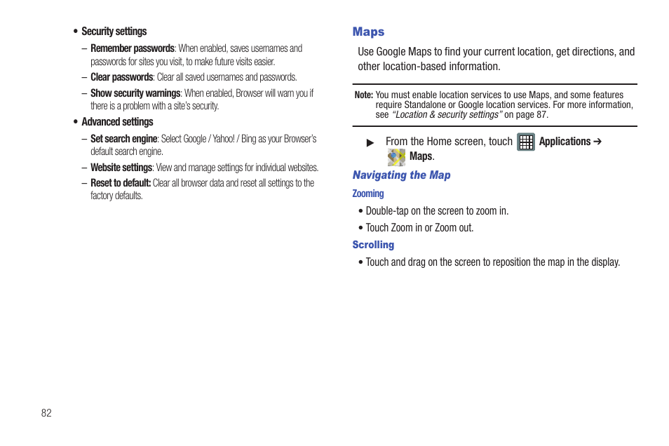 Maps | Samsung SCH-I100ZKAXAR User Manual | Page 86 / 130