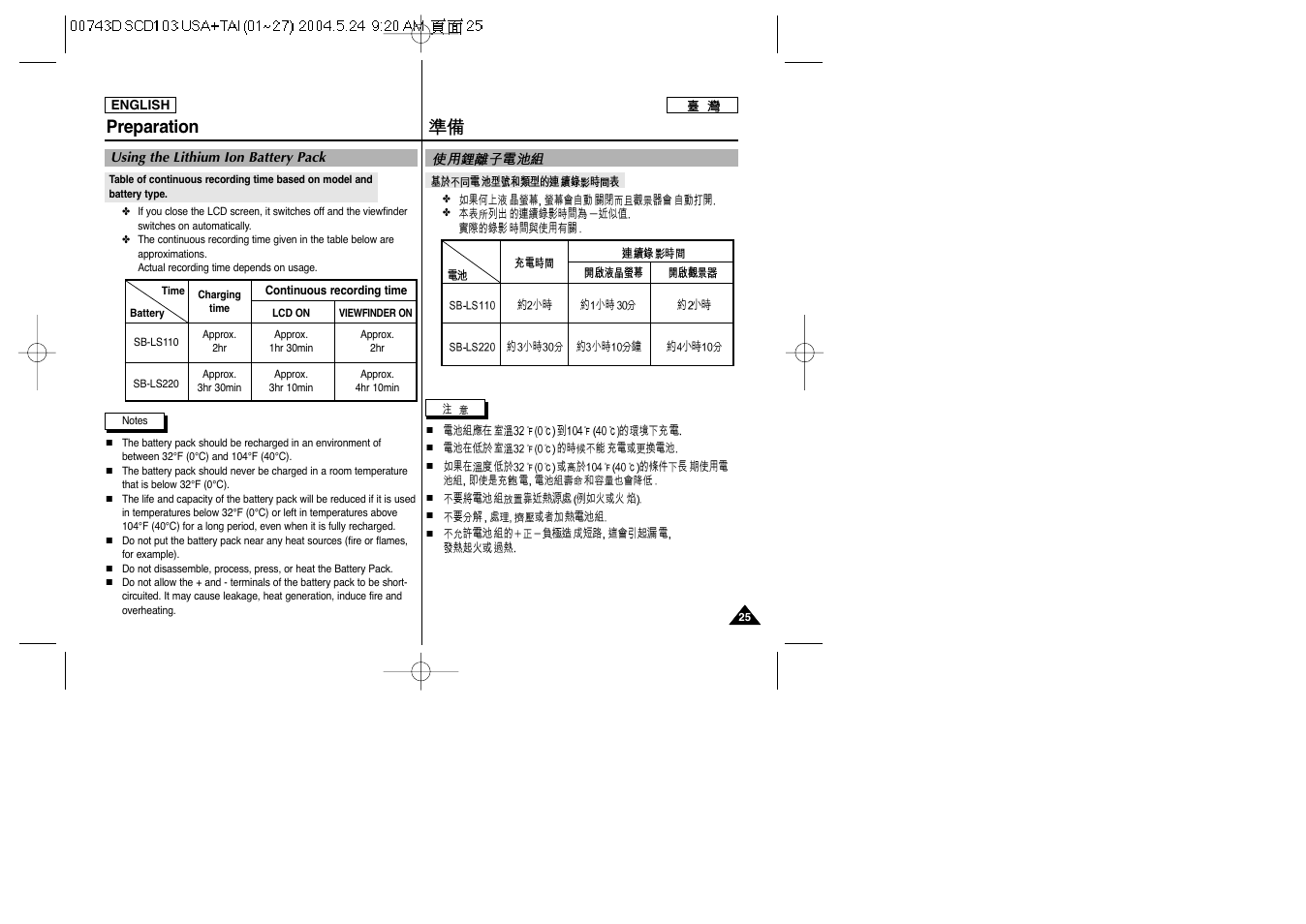 Preparation | Samsung SC-D103-XAP User Manual | Page 25 / 107