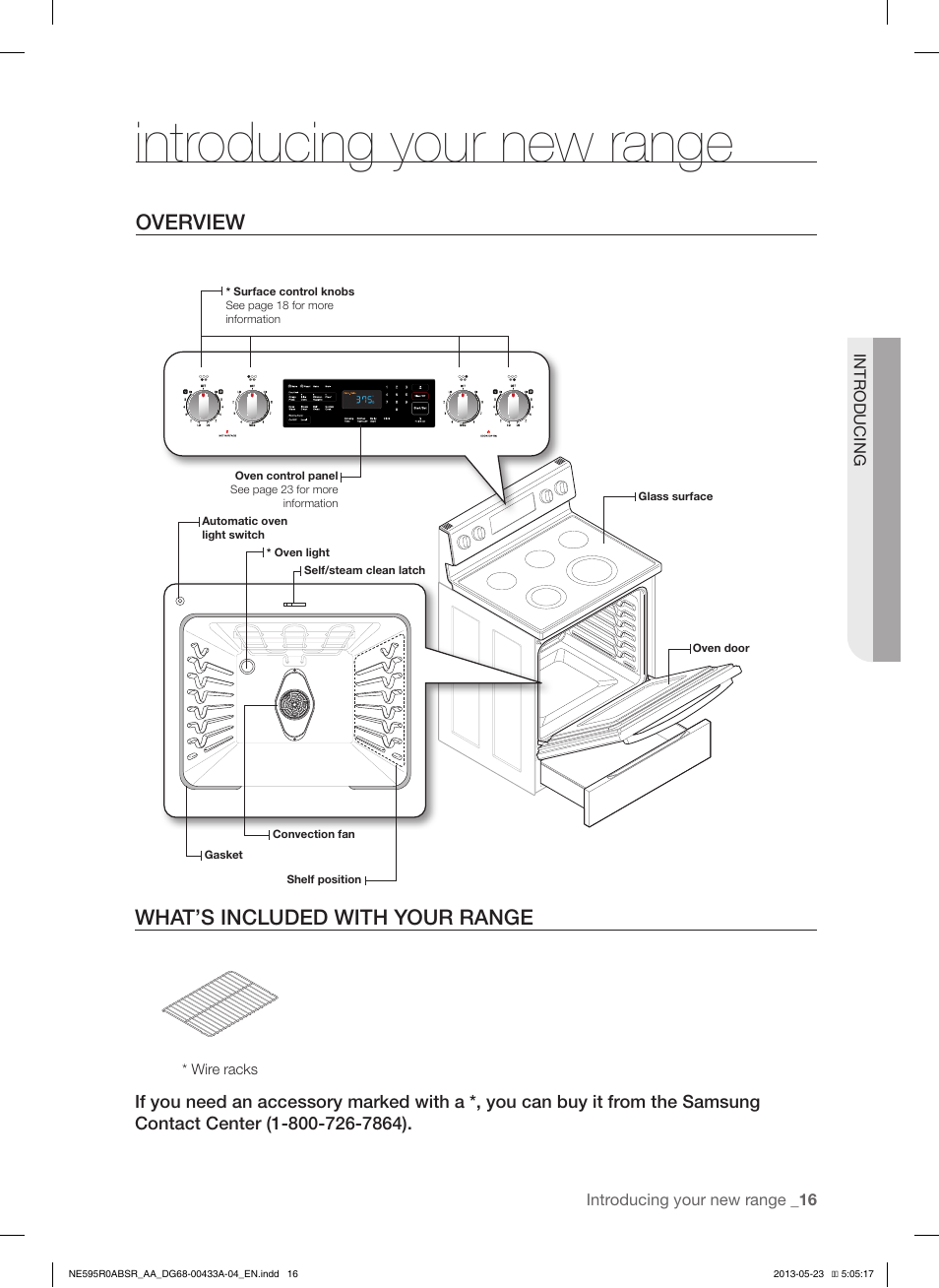 Introducing your new range, Overview, What’s included with your range | Samsung NE595R0ABWW-AA User Manual | Page 17 / 60