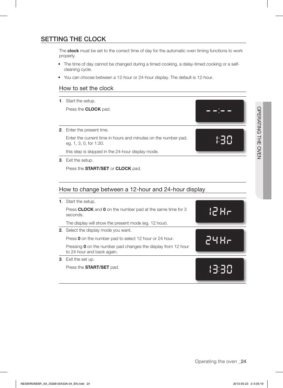 Setting the clock, How to set the clock | Samsung NE595R0ABWW-AA User Manual | Page 25 / 60