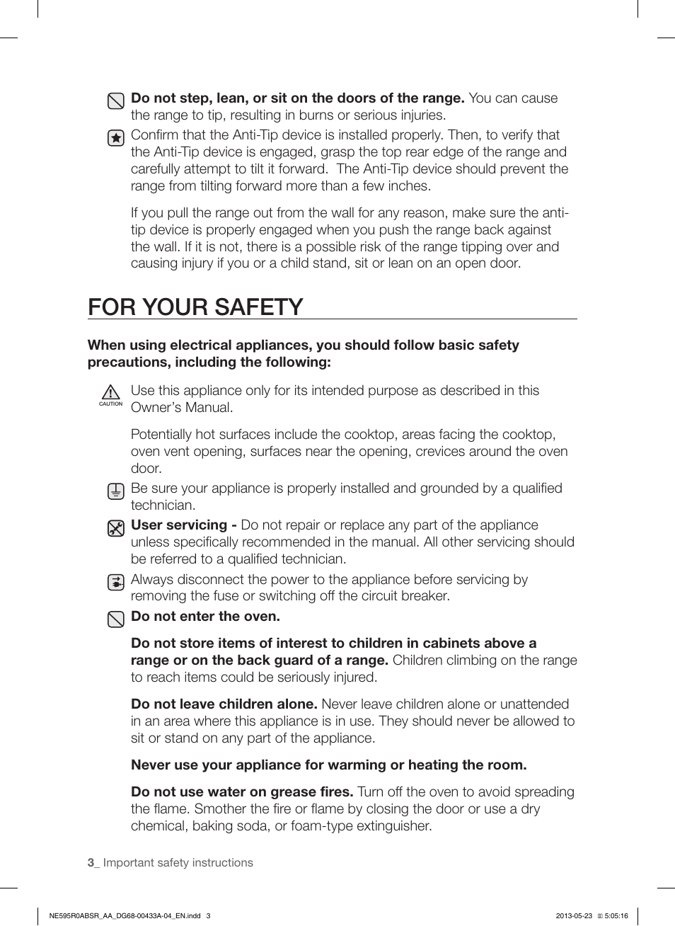 For your safety | Samsung NE595R0ABWW-AA User Manual | Page 4 / 60