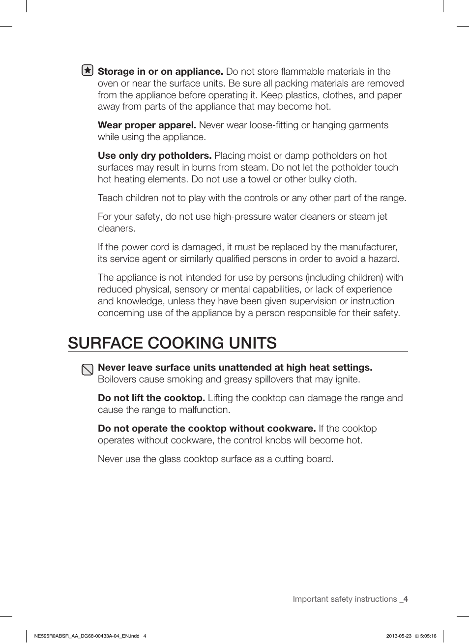 Surface cooking units | Samsung NE595R0ABWW-AA User Manual | Page 5 / 60