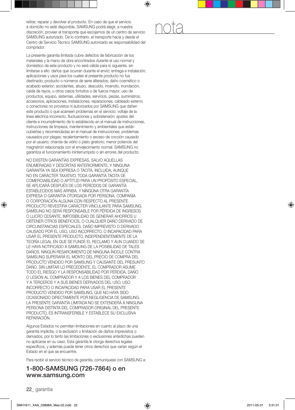 Nota | Samsung SMH1611B-XAA User Manual | Page 46 / 48