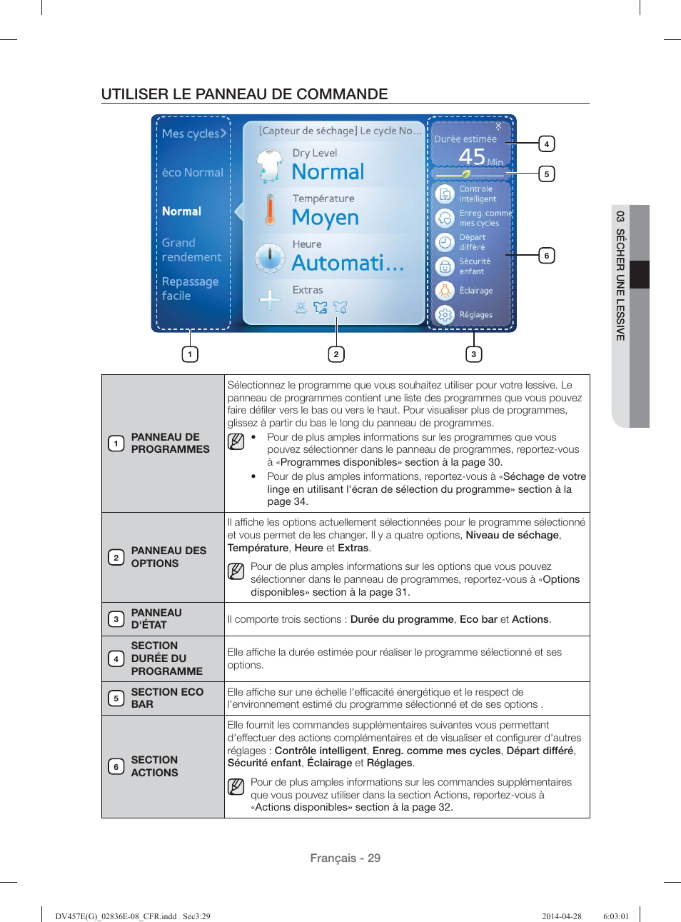 Utiliser le panneau de commande | Samsung DV457GVGSGR-AA User Manual | Page 105 / 228