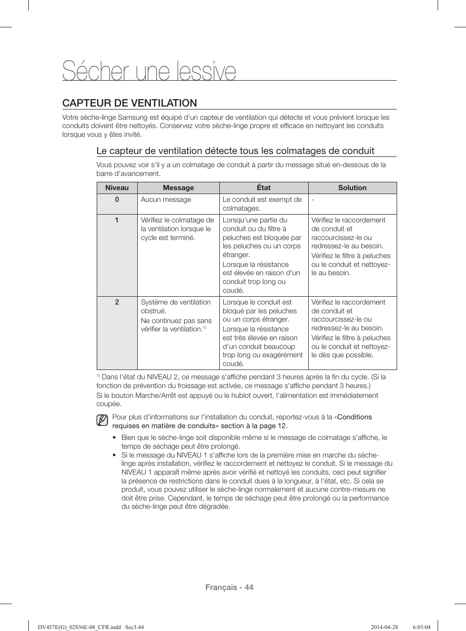 Sécher une lessive, Capteur de ventilation | Samsung DV457GVGSGR-AA User Manual | Page 120 / 228
