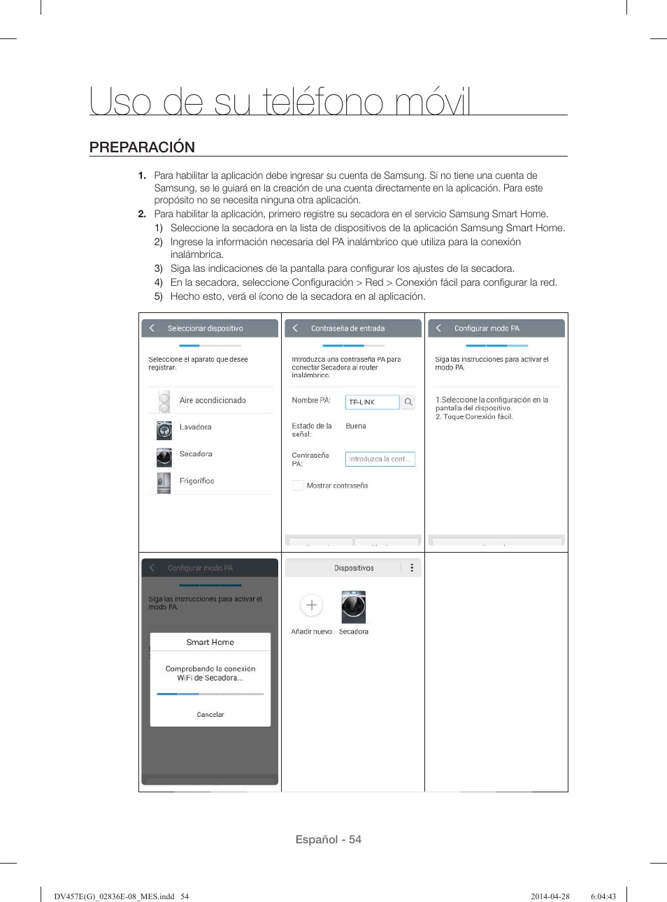 Uso de su teléfono móvil, Preparación | Samsung DV457GVGSGR-AA User Manual | Page 206 / 228