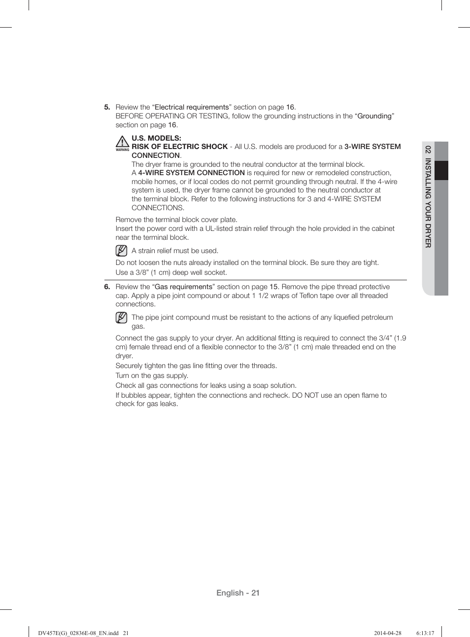 Samsung DV457GVGSGR-AA User Manual | Page 21 / 228