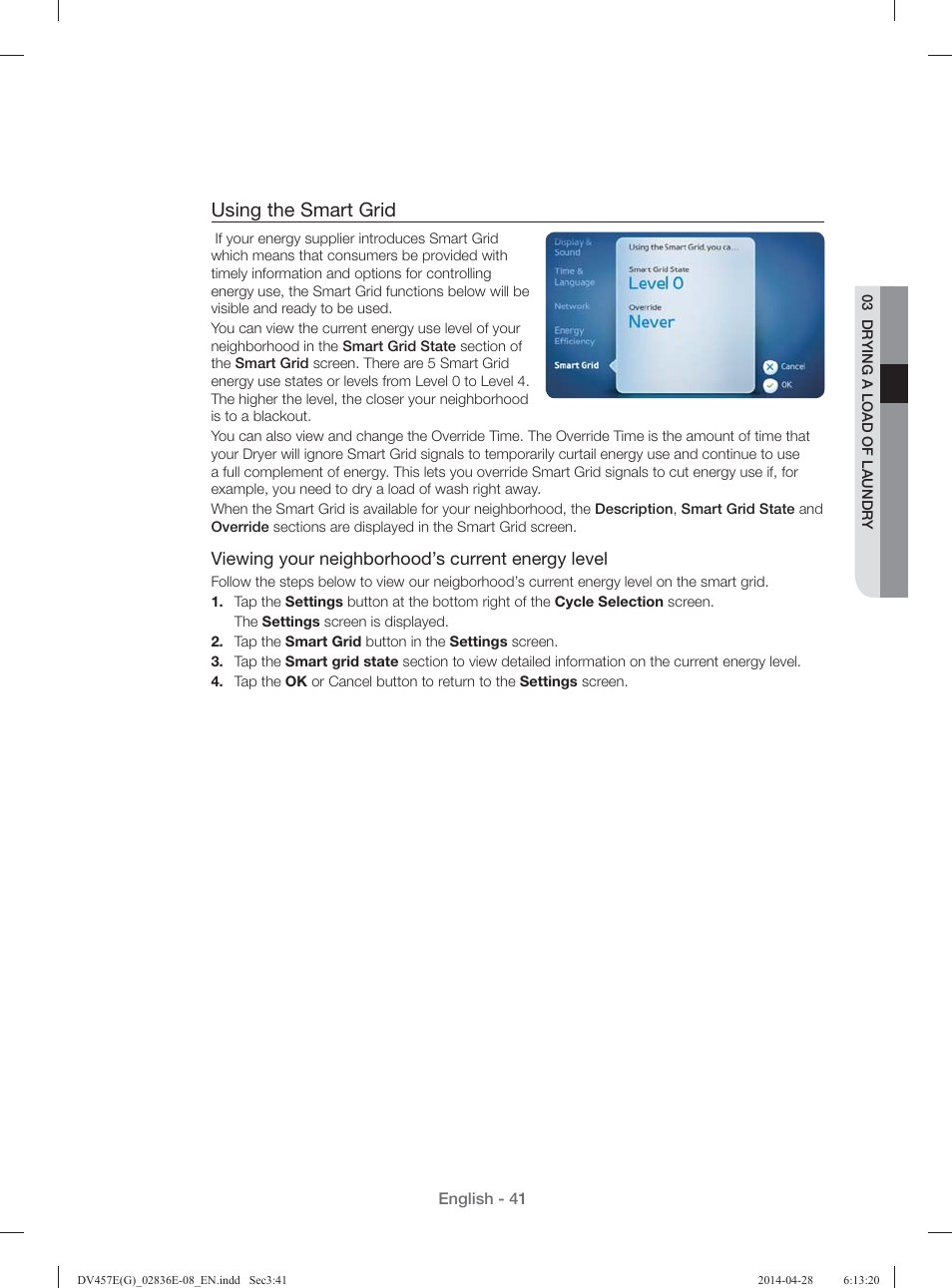 Using the smart grid | Samsung DV457GVGSGR-AA User Manual | Page 41 / 228