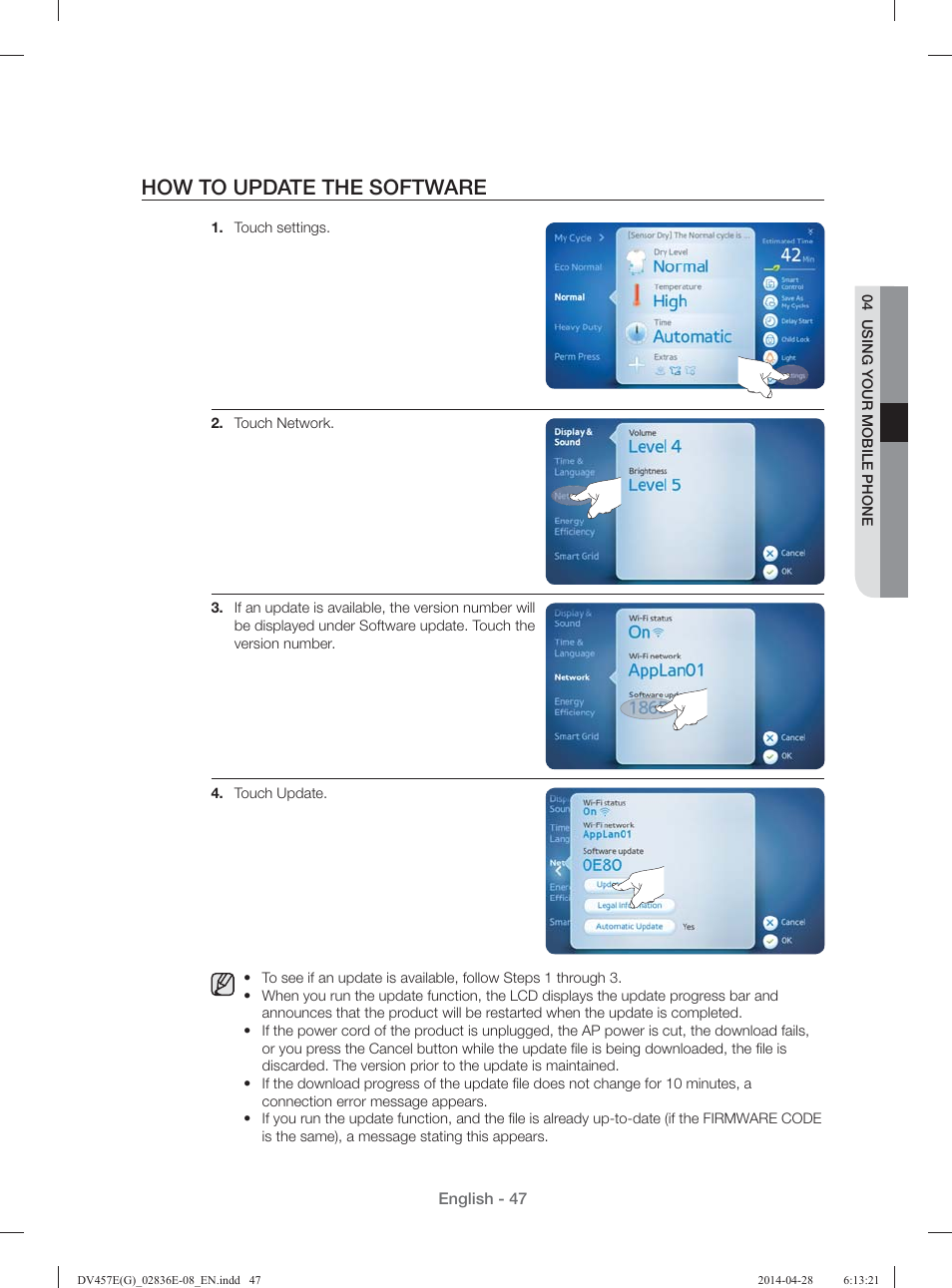 How to update the software | Samsung DV457GVGSGR-AA User Manual | Page 47 / 228