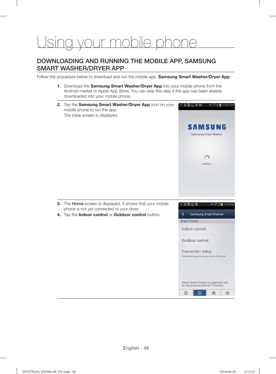 Using your mobile phone | Samsung DV457GVGSGR-AA User Manual | Page 48 / 228
