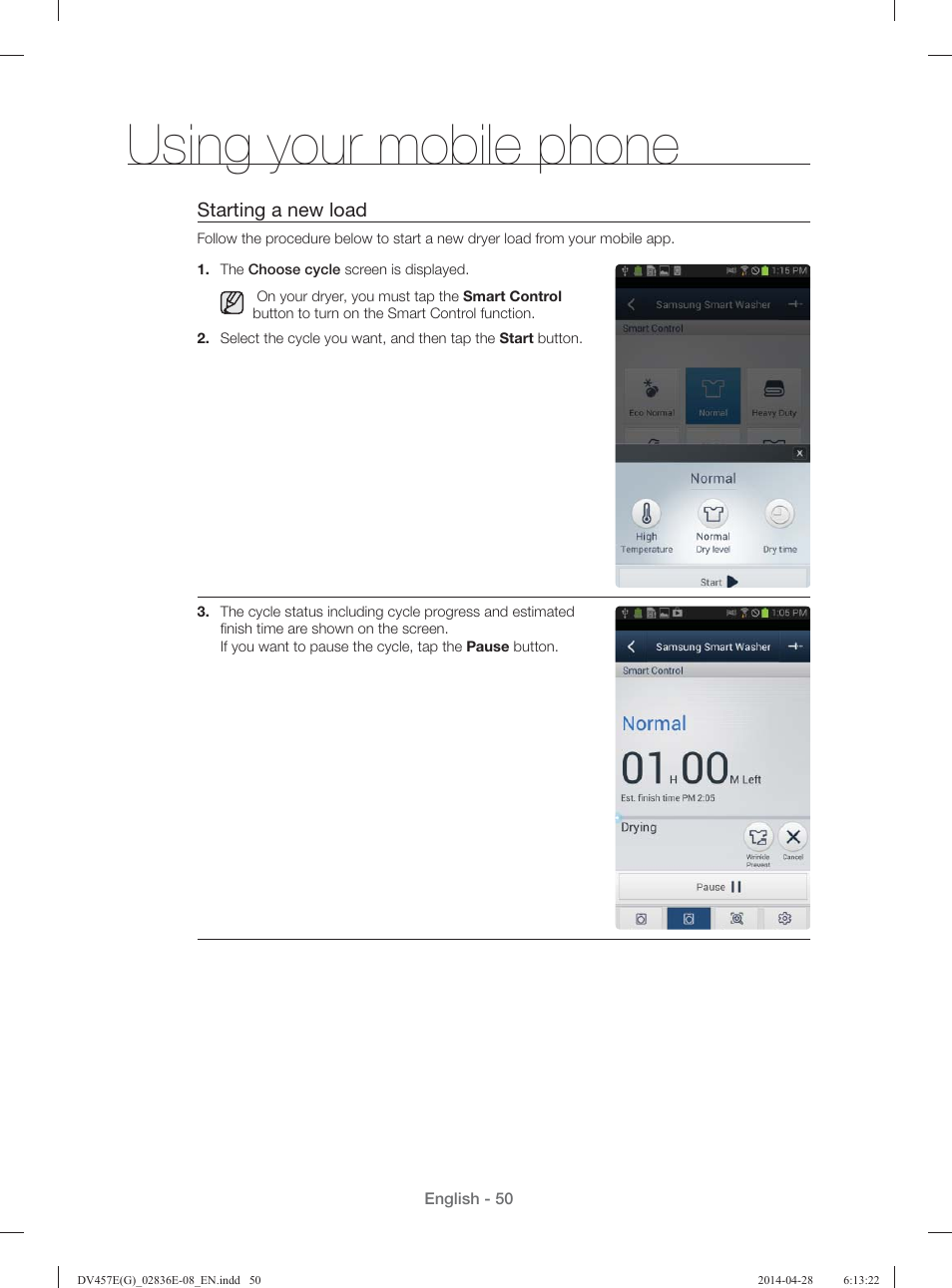 Using your mobile phone | Samsung DV457GVGSGR-AA User Manual | Page 50 / 228