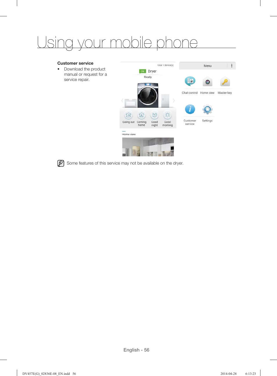 Using your mobile phone | Samsung DV457GVGSGR-AA User Manual | Page 56 / 228