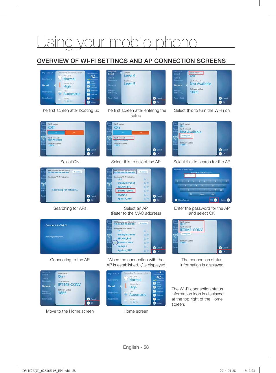Using your mobile phone | Samsung DV457GVGSGR-AA User Manual | Page 58 / 228