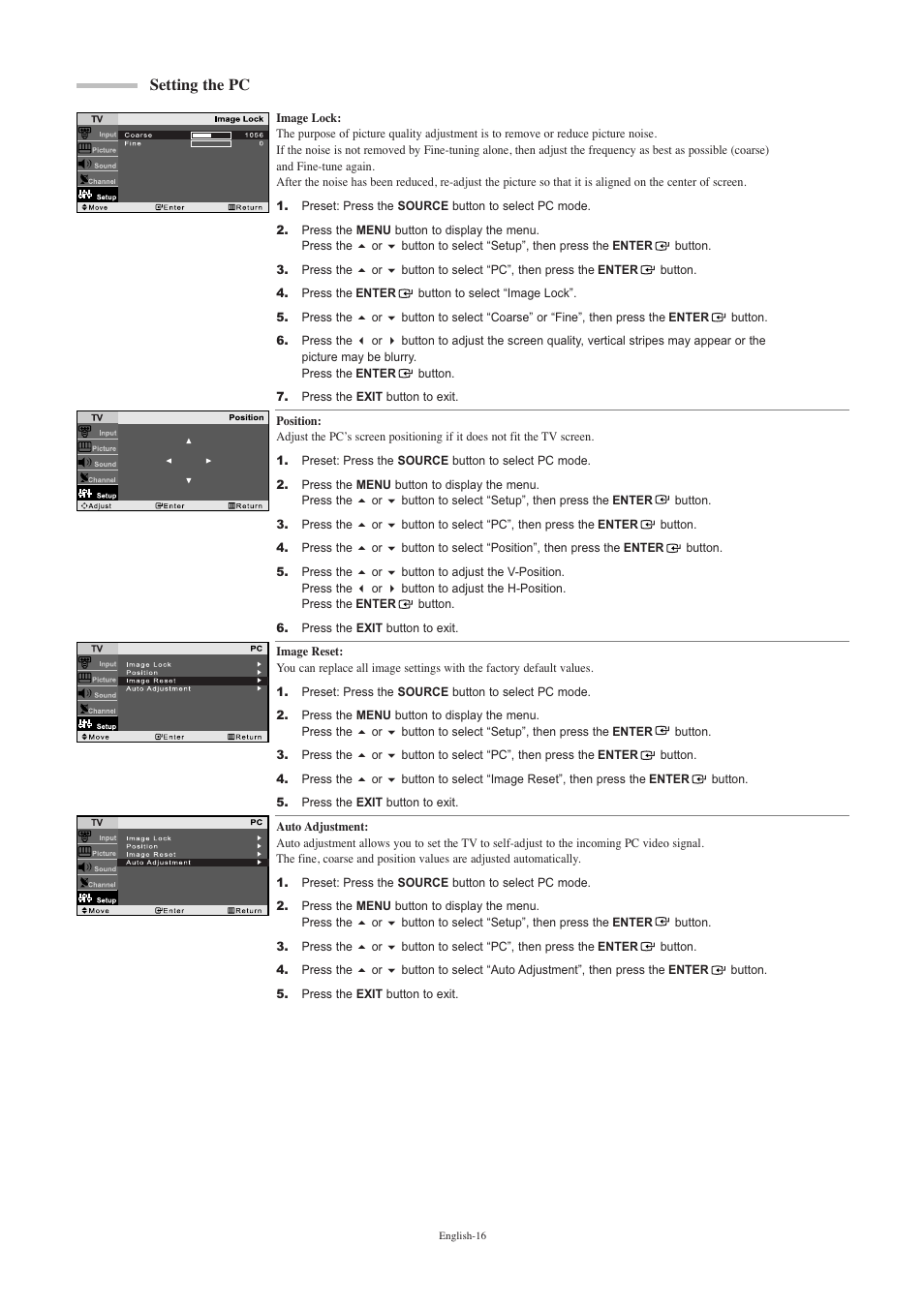 Setting the pc | Samsung LNR2050PX-XAA User Manual | Page 18 / 56