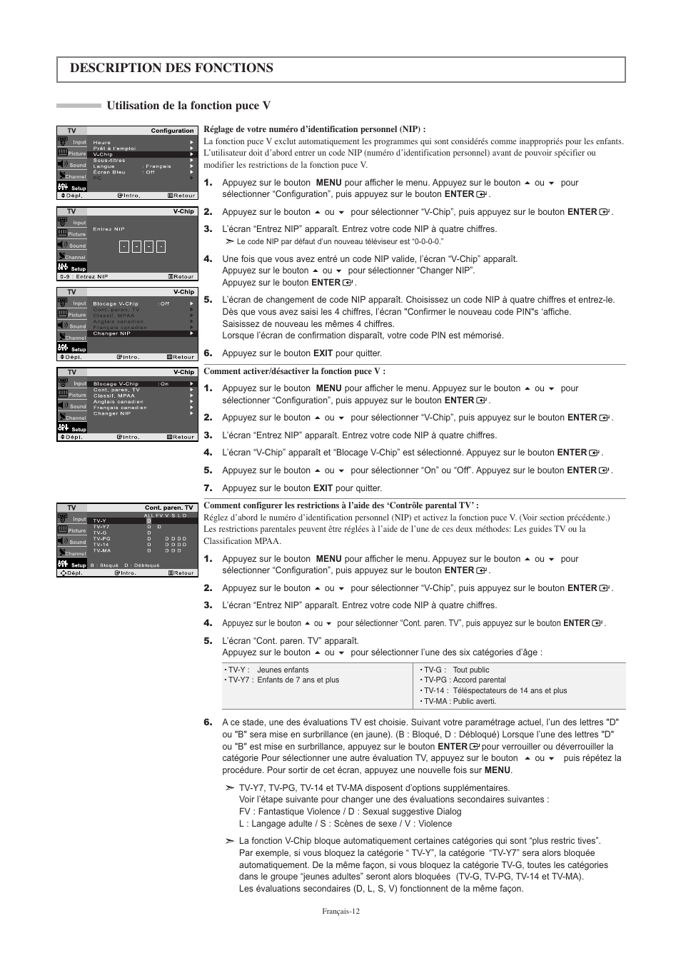 Description des fonctions, Utilisation de la fonction puce v | Samsung LNR2050PX-XAA User Manual | Page 32 / 56