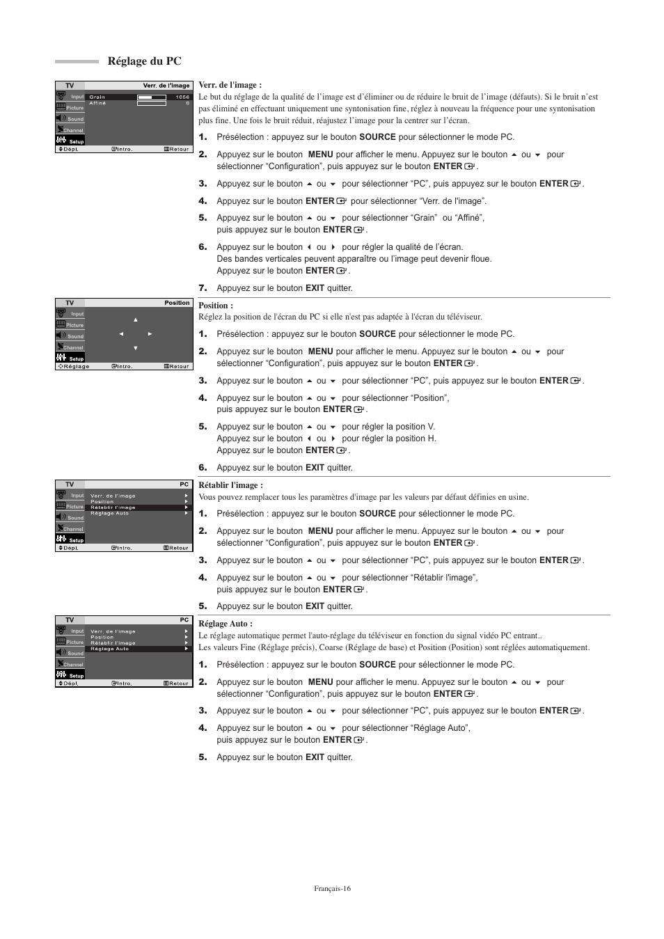 Réglage du pc | Samsung LNR2050PX-XAA User Manual | Page 36 / 56