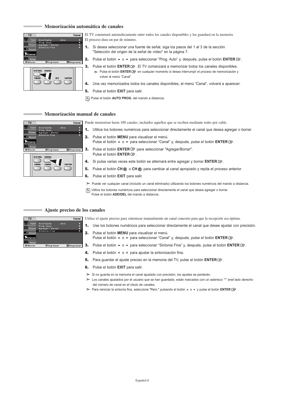 Ajuste preciso de los canales | Samsung LNR2050PX-XAA User Manual | Page 46 / 56