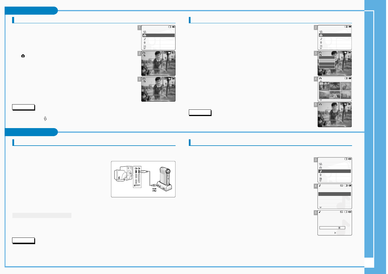 Photo mode mp3 mode, Copying music files to the cam playing music files | Samsung SC-M105S-XAC User Manual | Page 6 / 9